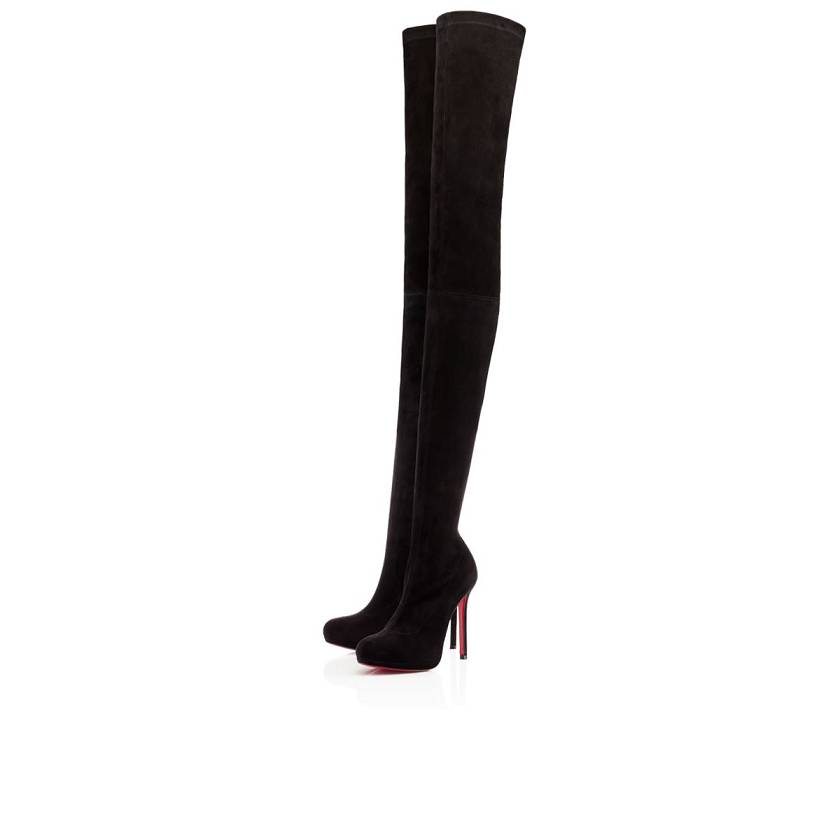 Women's Christian Louboutin Louise XI 120mm Suede Thigh High Boots - Black [3095-267]